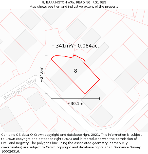 8, BARRINGTON WAY, READING, RG1 6EG: Plot and title map