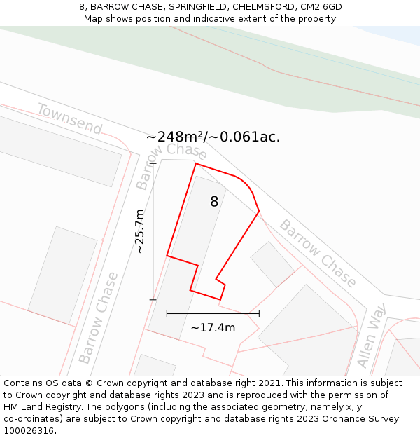 8, BARROW CHASE, SPRINGFIELD, CHELMSFORD, CM2 6GD: Plot and title map