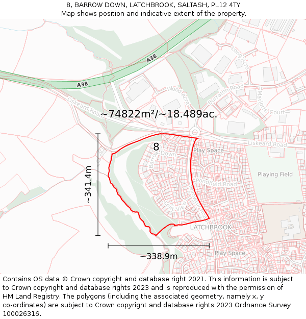 8, BARROW DOWN, LATCHBROOK, SALTASH, PL12 4TY: Plot and title map