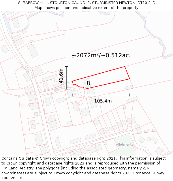 8, BARROW HILL, STOURTON CAUNDLE, STURMINSTER NEWTON, DT10 2LD: Plot and title map