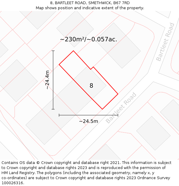 8, BARTLEET ROAD, SMETHWICK, B67 7RD: Plot and title map