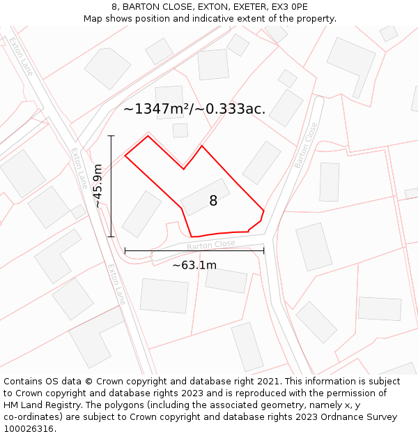 8, BARTON CLOSE, EXTON, EXETER, EX3 0PE: Plot and title map