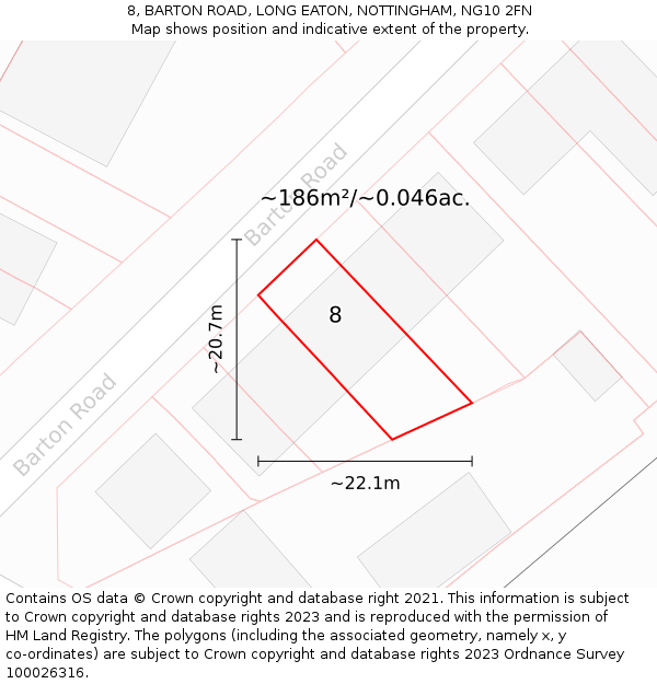 8, BARTON ROAD, LONG EATON, NOTTINGHAM, NG10 2FN: Plot and title map