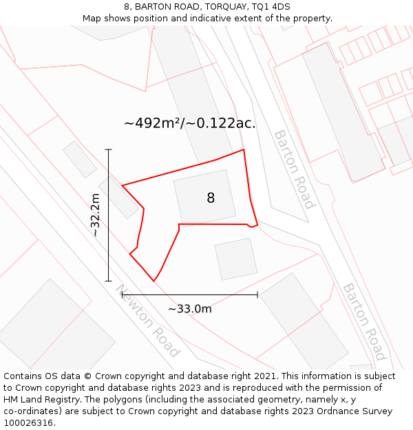 8, BARTON ROAD, TORQUAY, TQ1 4DS: Plot and title map