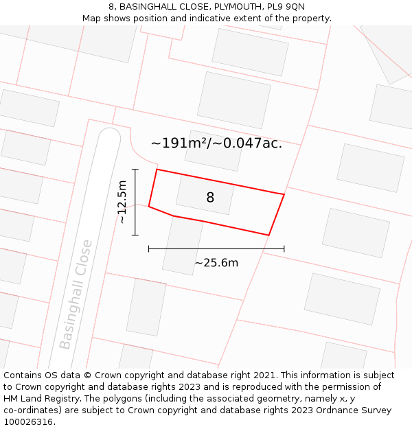 8, BASINGHALL CLOSE, PLYMOUTH, PL9 9QN: Plot and title map