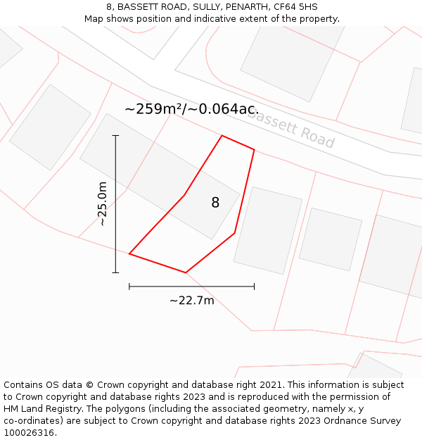 8, BASSETT ROAD, SULLY, PENARTH, CF64 5HS: Plot and title map