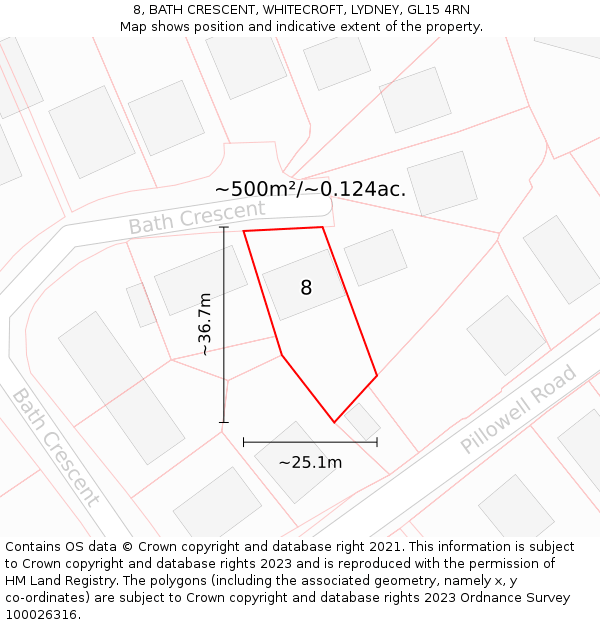 8, BATH CRESCENT, WHITECROFT, LYDNEY, GL15 4RN: Plot and title map