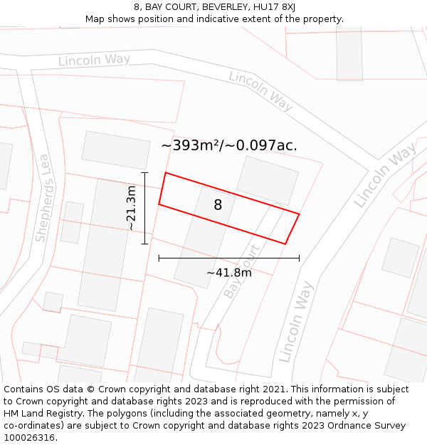 8, BAY COURT, BEVERLEY, HU17 8XJ: Plot and title map