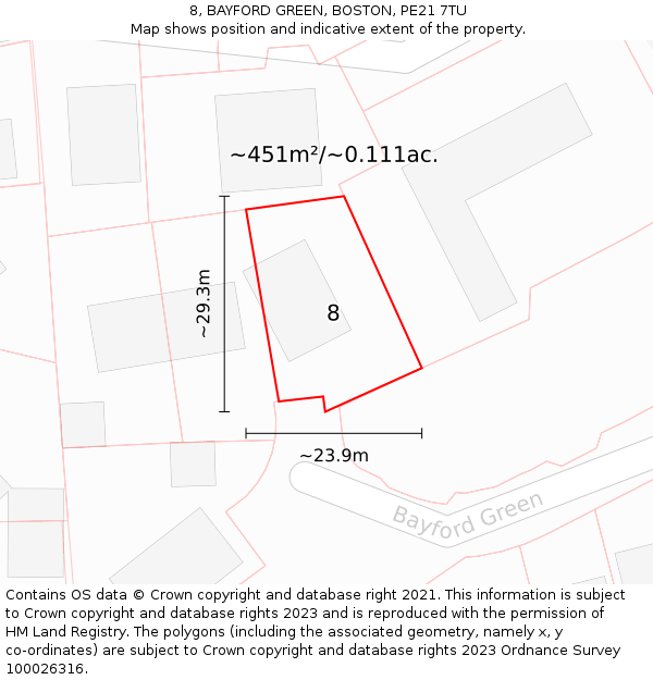 8, BAYFORD GREEN, BOSTON, PE21 7TU: Plot and title map