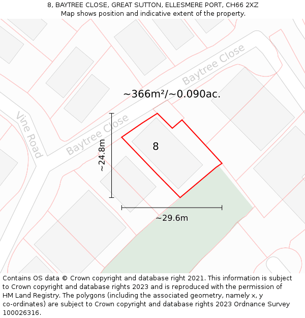 8, BAYTREE CLOSE, GREAT SUTTON, ELLESMERE PORT, CH66 2XZ: Plot and title map