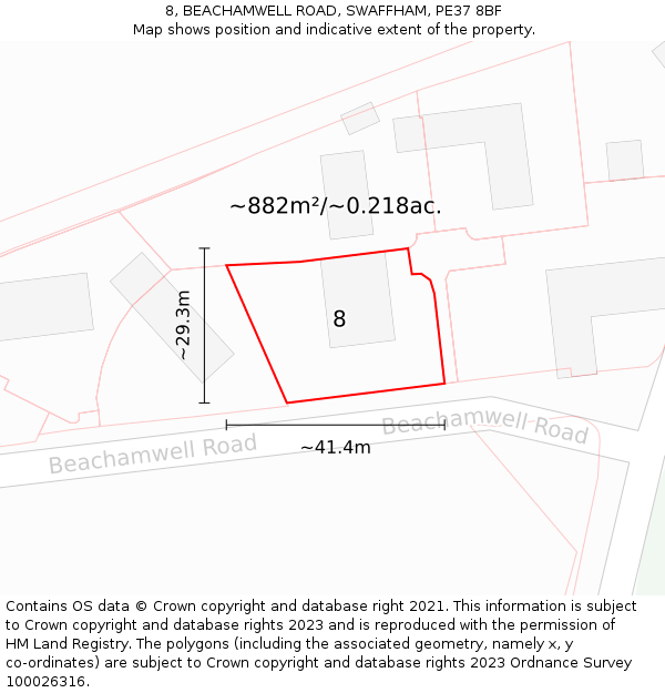 8, BEACHAMWELL ROAD, SWAFFHAM, PE37 8BF: Plot and title map