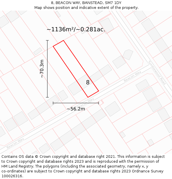 8, BEACON WAY, BANSTEAD, SM7 1DY: Plot and title map