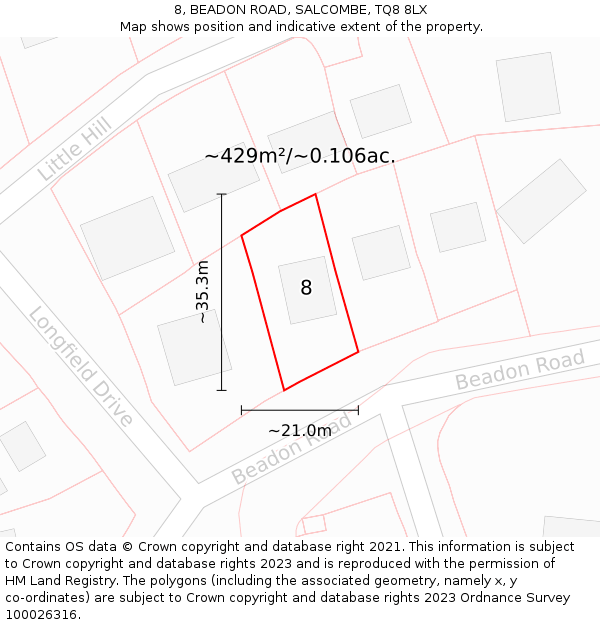 8, BEADON ROAD, SALCOMBE, TQ8 8LX: Plot and title map