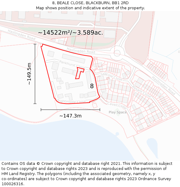 8, BEALE CLOSE, BLACKBURN, BB1 2RD: Plot and title map