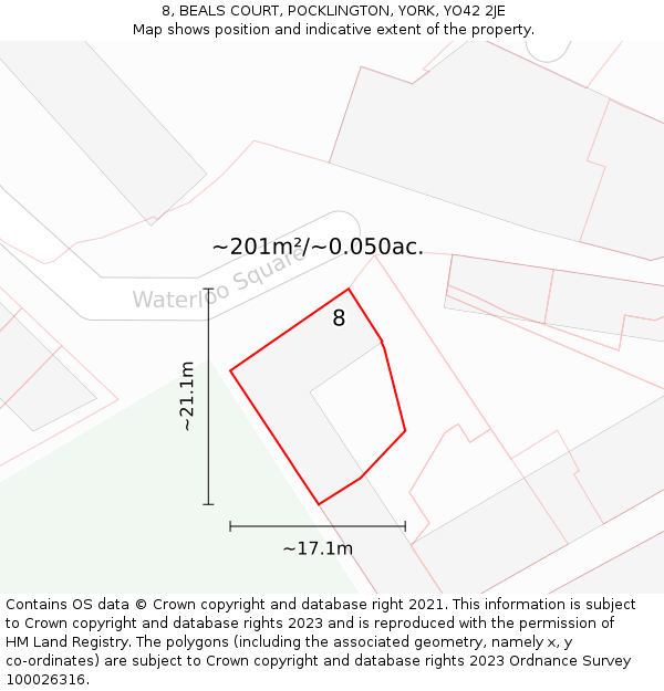 8, BEALS COURT, POCKLINGTON, YORK, YO42 2JE: Plot and title map