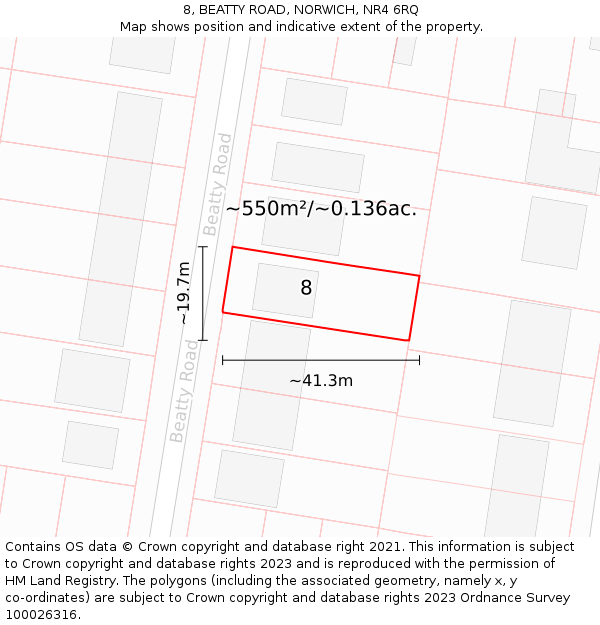 8, BEATTY ROAD, NORWICH, NR4 6RQ: Plot and title map