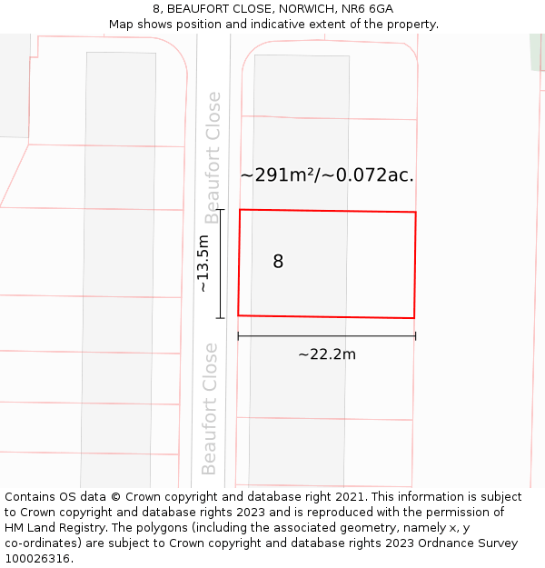 8, BEAUFORT CLOSE, NORWICH, NR6 6GA: Plot and title map