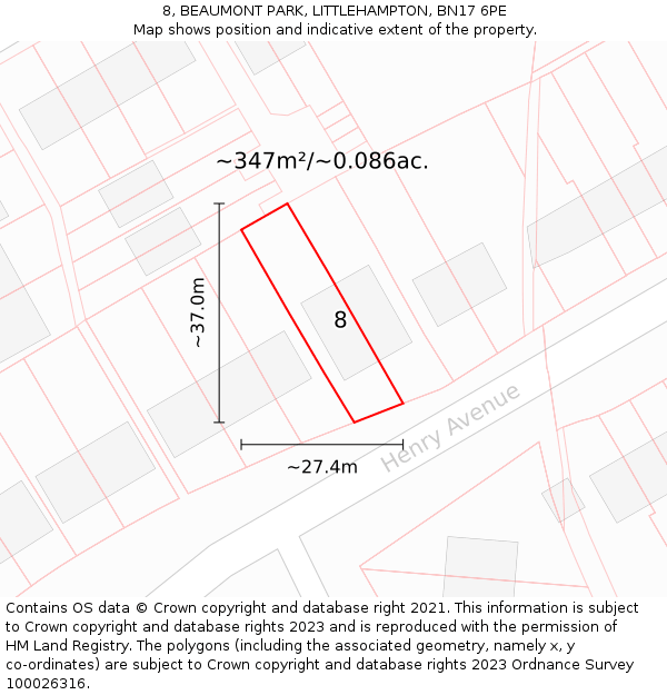 8, BEAUMONT PARK, LITTLEHAMPTON, BN17 6PE: Plot and title map