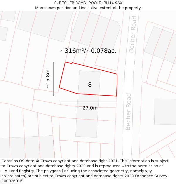 8, BECHER ROAD, POOLE, BH14 9AX: Plot and title map