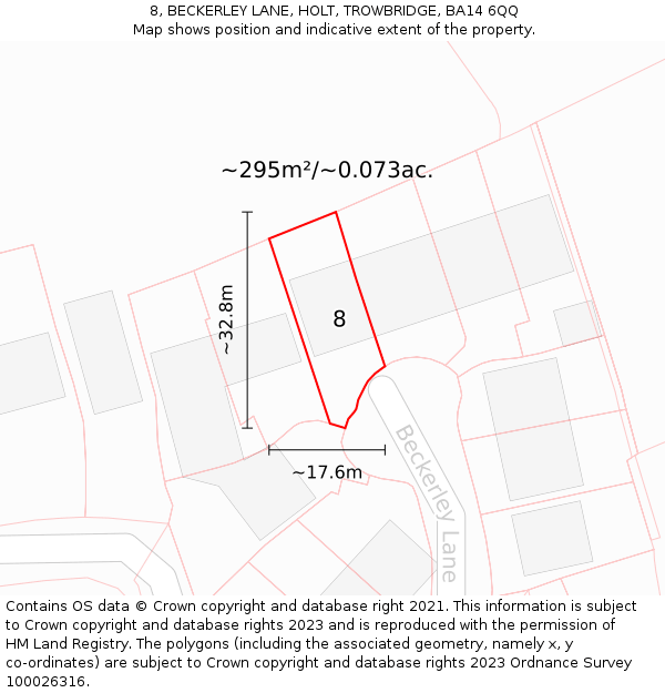 8, BECKERLEY LANE, HOLT, TROWBRIDGE, BA14 6QQ: Plot and title map