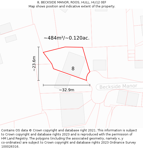 8, BECKSIDE MANOR, ROOS, HULL, HU12 0EF: Plot and title map
