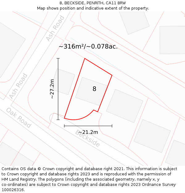 8, BECKSIDE, PENRITH, CA11 8RW: Plot and title map