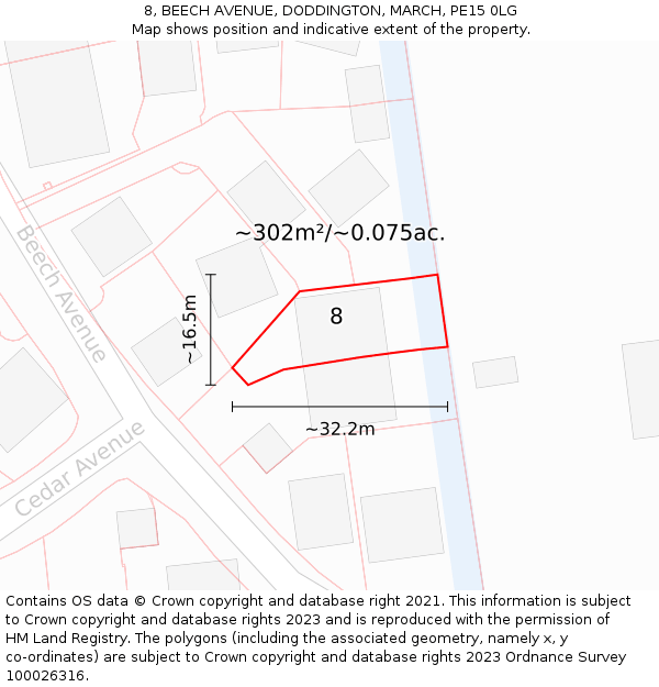 8, BEECH AVENUE, DODDINGTON, MARCH, PE15 0LG: Plot and title map