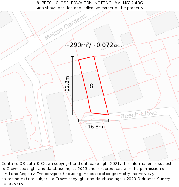 8, BEECH CLOSE, EDWALTON, NOTTINGHAM, NG12 4BG: Plot and title map