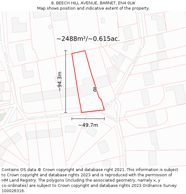 8, BEECH HILL AVENUE, BARNET, EN4 0LW: Plot and title map