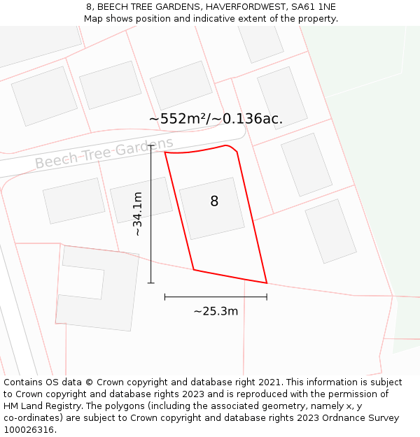 8, BEECH TREE GARDENS, HAVERFORDWEST, SA61 1NE: Plot and title map