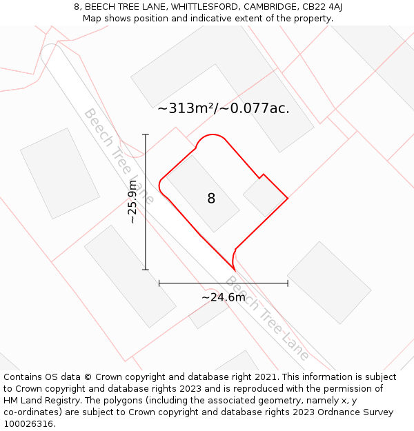 8, BEECH TREE LANE, WHITTLESFORD, CAMBRIDGE, CB22 4AJ: Plot and title map