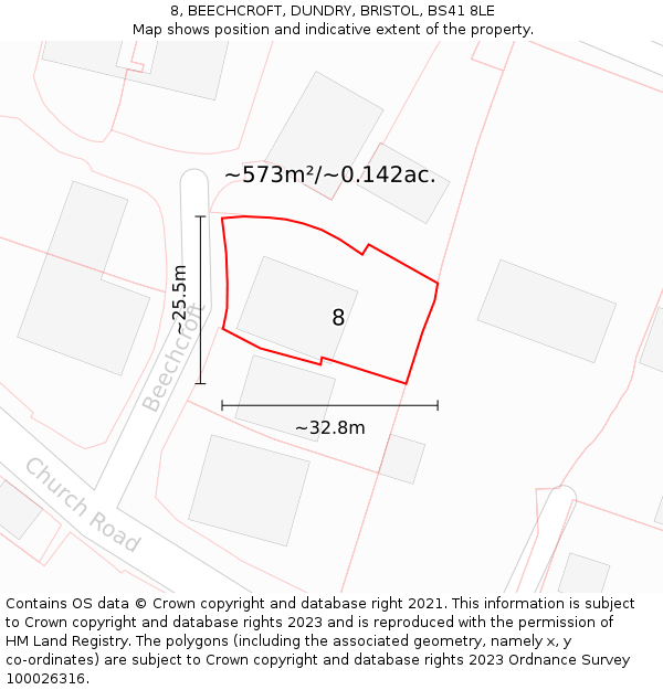 8, BEECHCROFT, DUNDRY, BRISTOL, BS41 8LE: Plot and title map