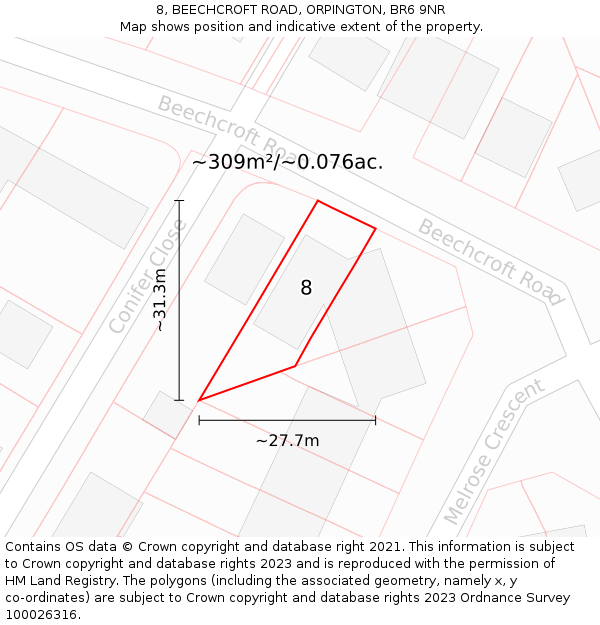 8, BEECHCROFT ROAD, ORPINGTON, BR6 9NR: Plot and title map