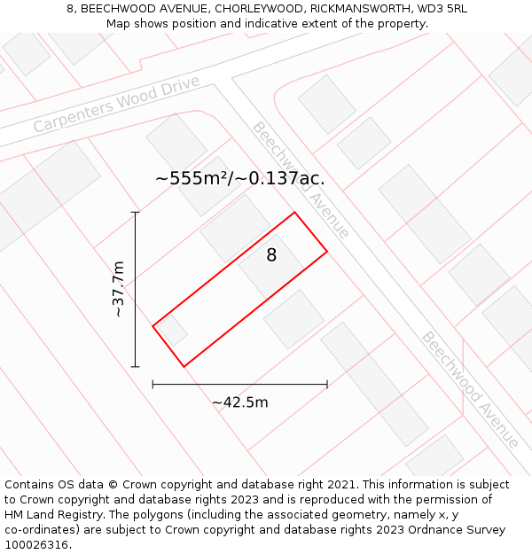 8, BEECHWOOD AVENUE, CHORLEYWOOD, RICKMANSWORTH, WD3 5RL: Plot and title map