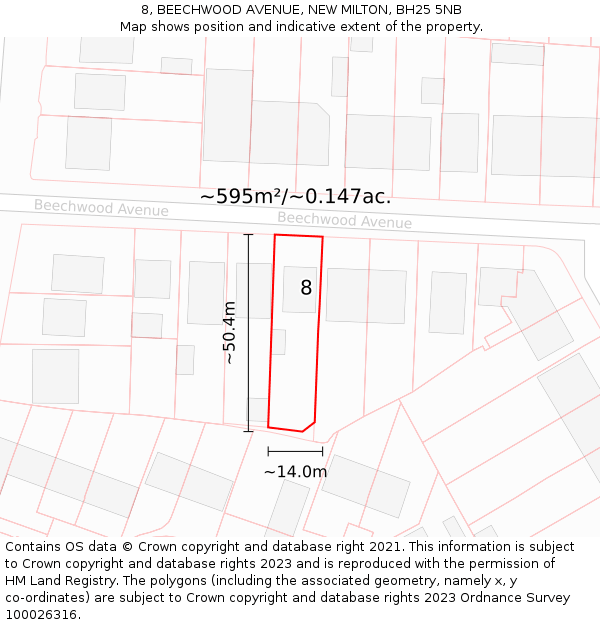 8, BEECHWOOD AVENUE, NEW MILTON, BH25 5NB: Plot and title map