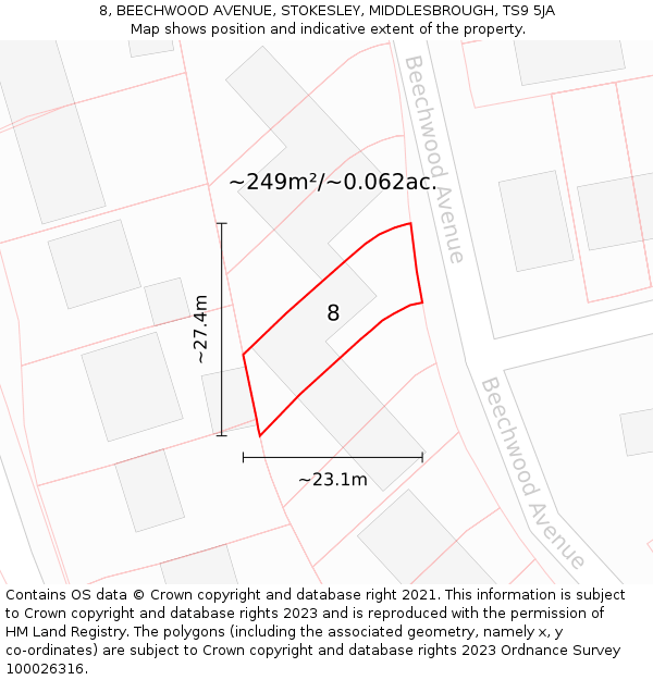 8, BEECHWOOD AVENUE, STOKESLEY, MIDDLESBROUGH, TS9 5JA: Plot and title map