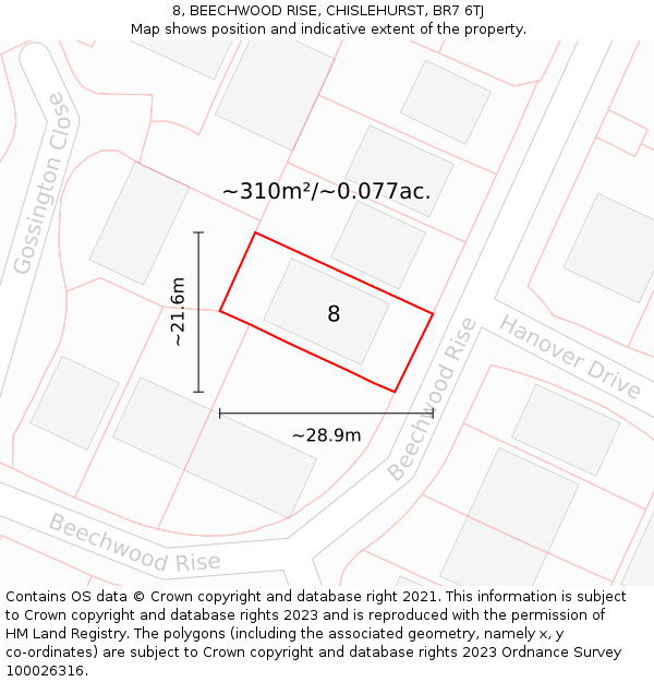 8, BEECHWOOD RISE, CHISLEHURST, BR7 6TJ: Plot and title map