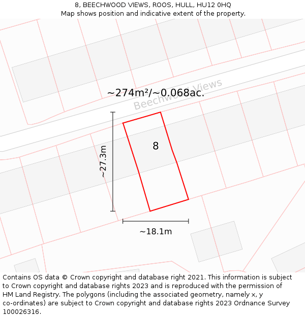 8, BEECHWOOD VIEWS, ROOS, HULL, HU12 0HQ: Plot and title map