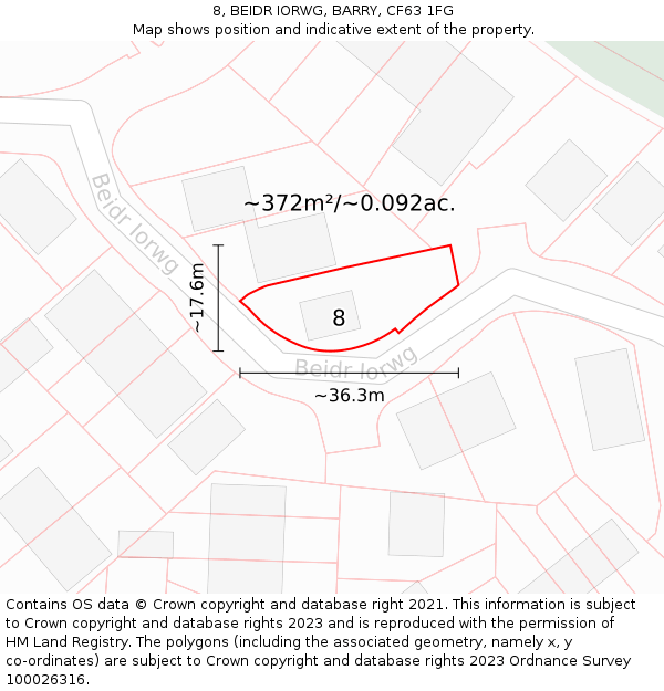 8, BEIDR IORWG, BARRY, CF63 1FG: Plot and title map