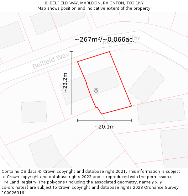 8, BELFIELD WAY, MARLDON, PAIGNTON, TQ3 1NY: Plot and title map