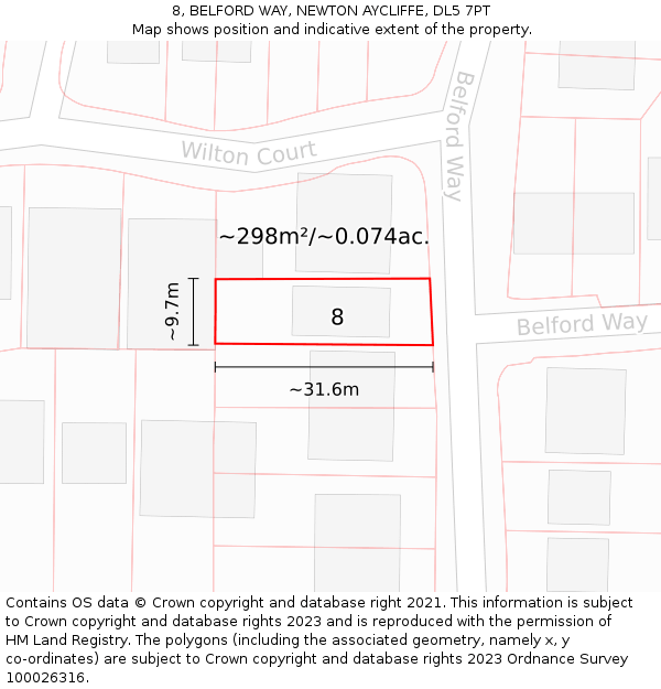 8, BELFORD WAY, NEWTON AYCLIFFE, DL5 7PT: Plot and title map