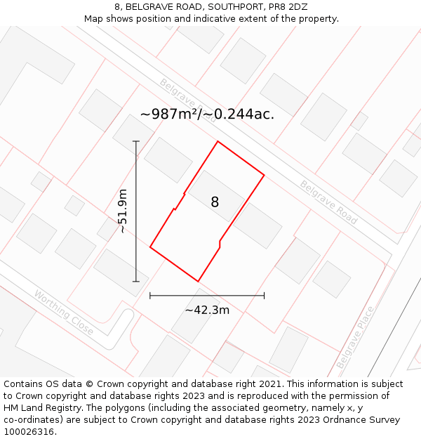 8, BELGRAVE ROAD, SOUTHPORT, PR8 2DZ: Plot and title map