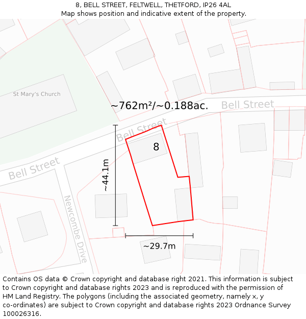 8, BELL STREET, FELTWELL, THETFORD, IP26 4AL: Plot and title map