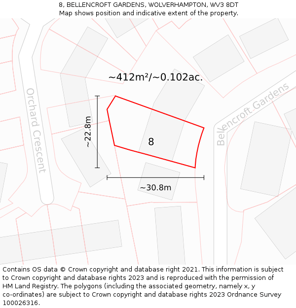 8, BELLENCROFT GARDENS, WOLVERHAMPTON, WV3 8DT: Plot and title map