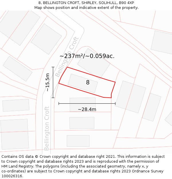 8, BELLINGTON CROFT, SHIRLEY, SOLIHULL, B90 4XP: Plot and title map