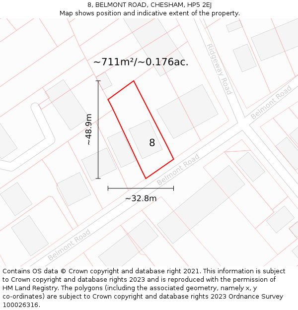 8, BELMONT ROAD, CHESHAM, HP5 2EJ: Plot and title map