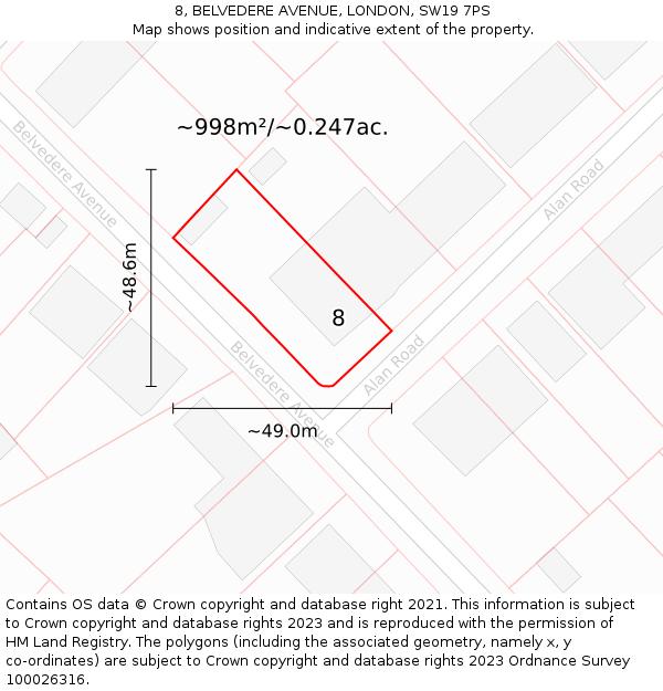 8, BELVEDERE AVENUE, LONDON, SW19 7PS: Plot and title map