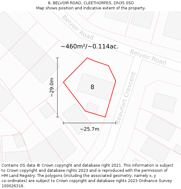 8, BELVOIR ROAD, CLEETHORPES, DN35 0SD: Plot and title map