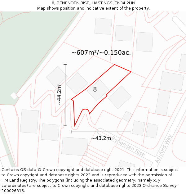 8, BENENDEN RISE, HASTINGS, TN34 2HN: Plot and title map