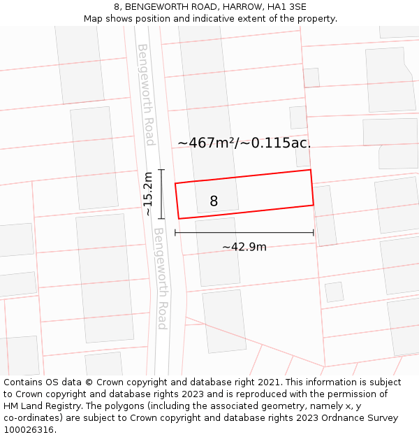 8, BENGEWORTH ROAD, HARROW, HA1 3SE: Plot and title map